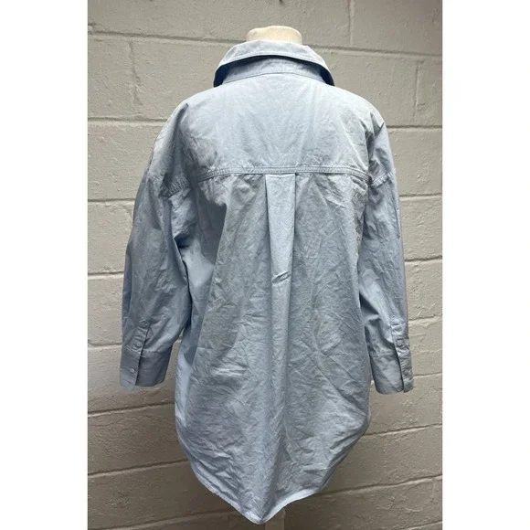 ANINE BING Mika Shirt Blue Medium Oversized Button Up Collar Drop Shoulder - Picture 7 of 12